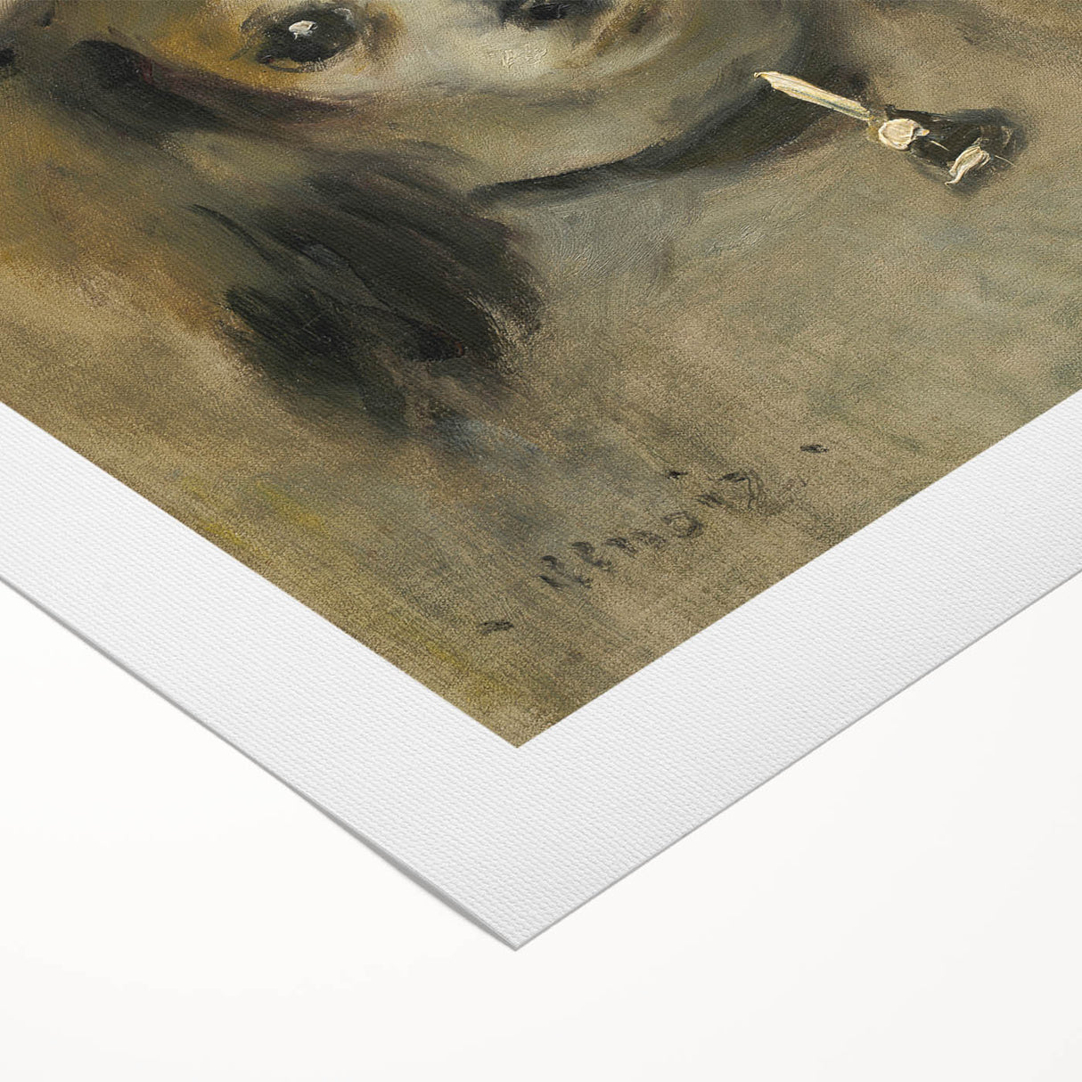 Art deco poster of a Pierre-Auguste Renoir painting on rolled canvas, featuring pastel shades.