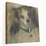 Side view of a stretched canvas depicting a Pierre-Auguste Renoir impressionist painting, using soft pastel shades.