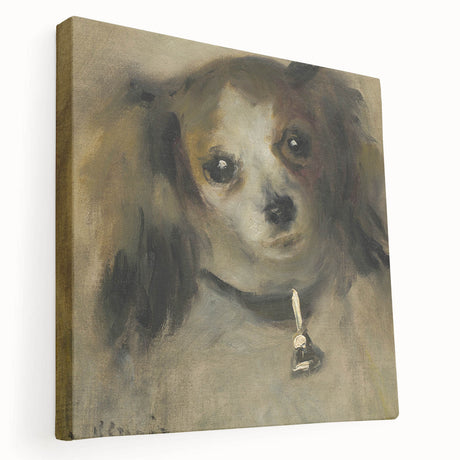 Side view of a stretched canvas depicting a Pierre-Auguste Renoir impressionist painting, using soft pastel shades.