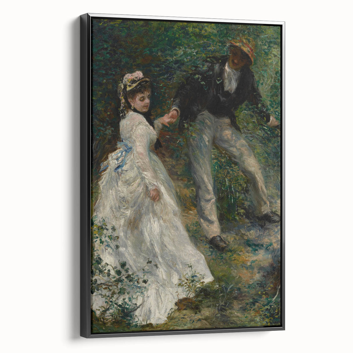 Black and white vintage poster art featuring a landscape painting on framed canvas, ideal for bedroom decor.