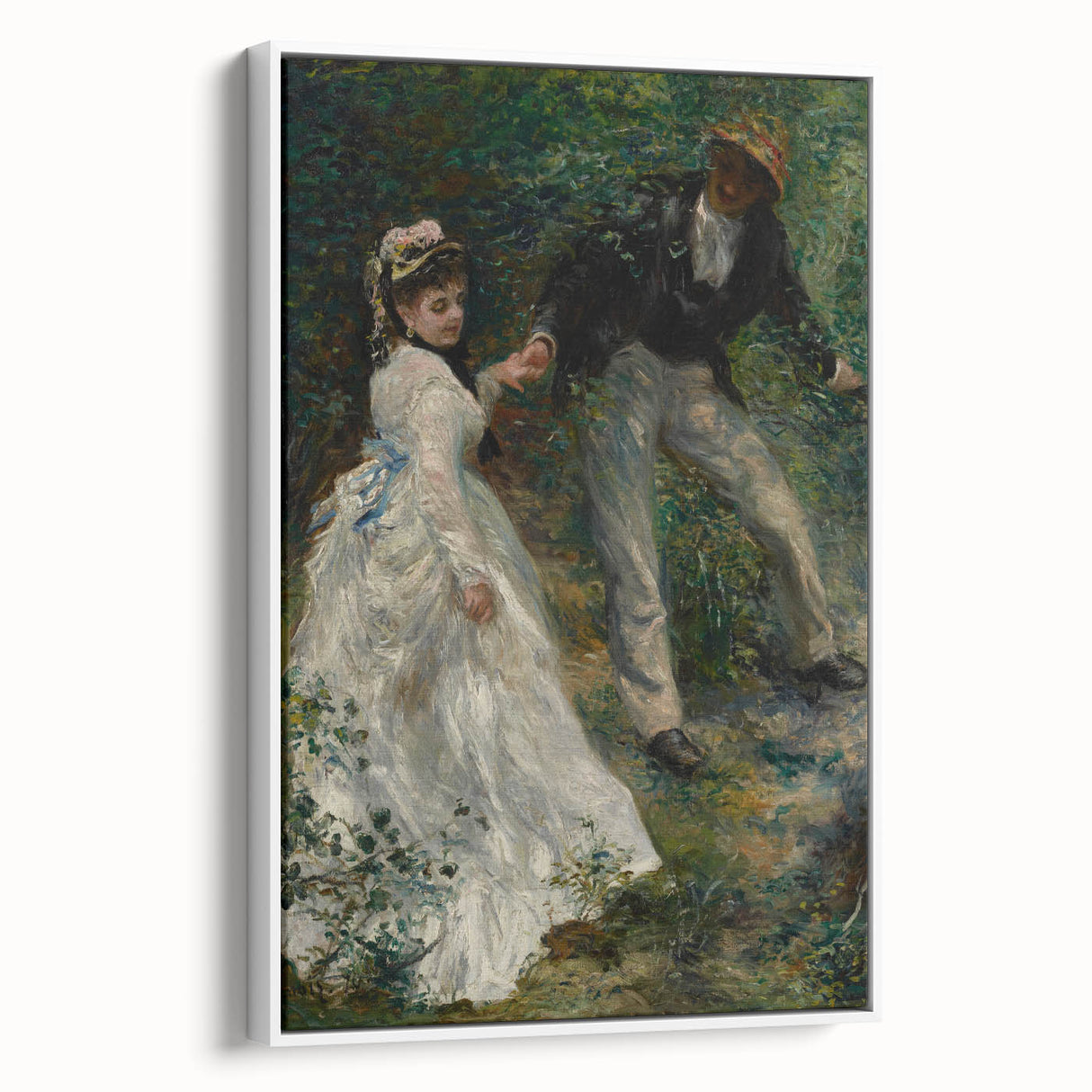 Vintage poster art of a colorful Pierre-Auguste Renoir painting on a large framed canvas, ideal for living room decor.