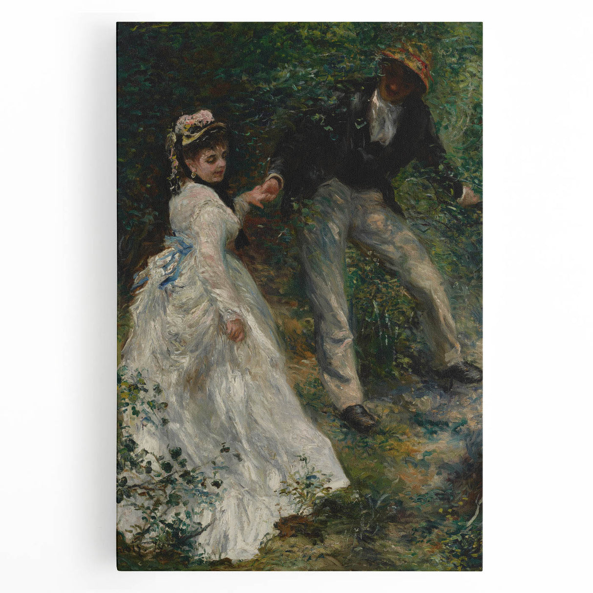 Black and white print of Pierre-Auguste Renoir's impressionist painting on stretched canvas, suited for kitchen art.