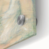 Mid-century modernist art of abstract shapes in muted earth tones on acrylic glass, ideal for dining room art.