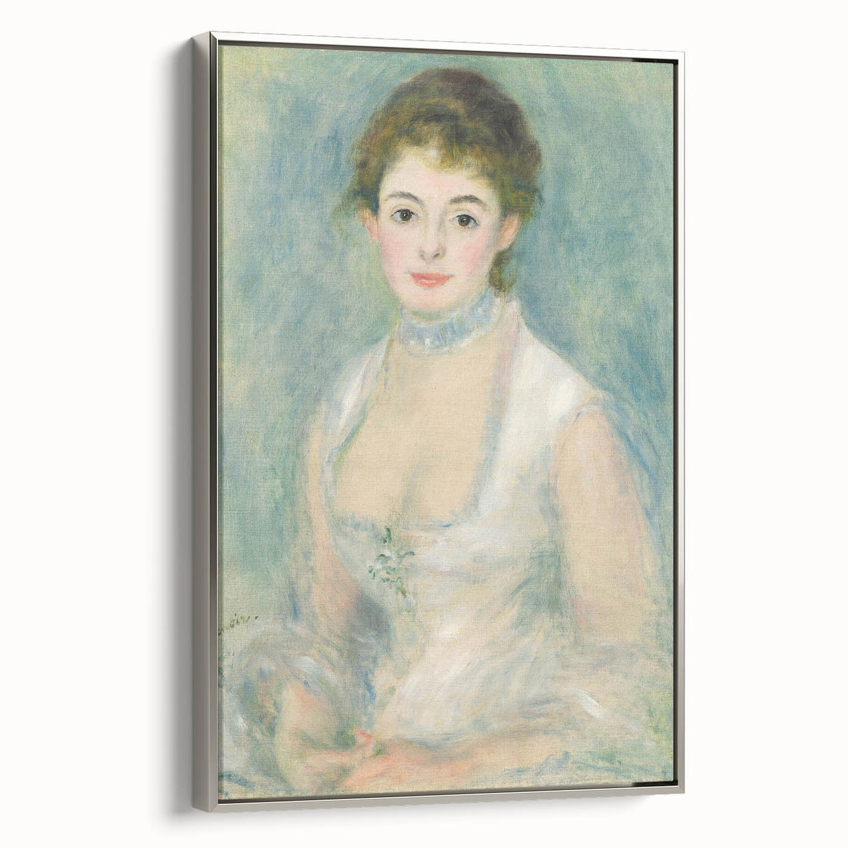 Framed canvas of a Pierre-Auguste Renoir landscape painting featuring colorful art in vintage style.