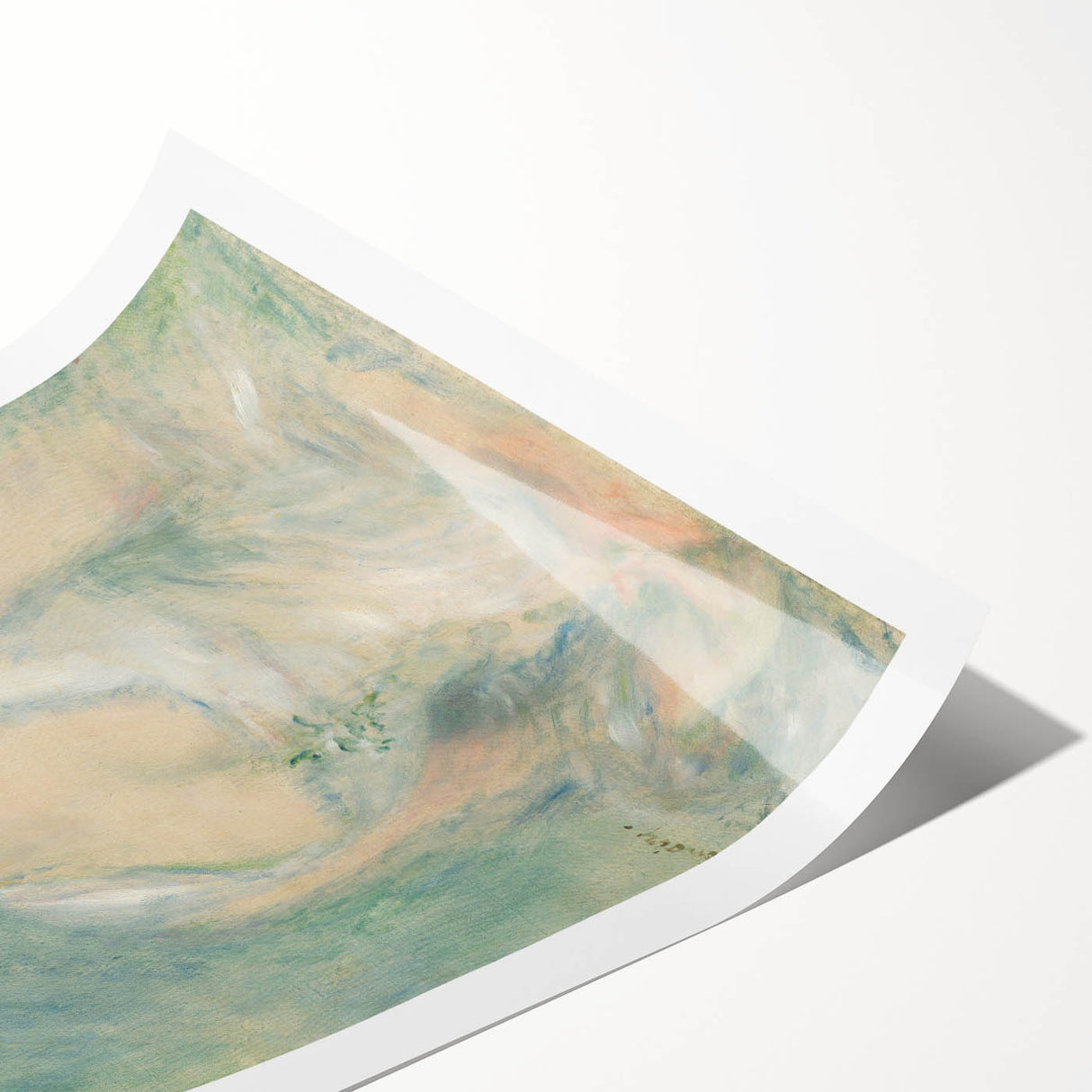 Extra large wall art depicting line art flowers in soft pastel shades on a rolled print.