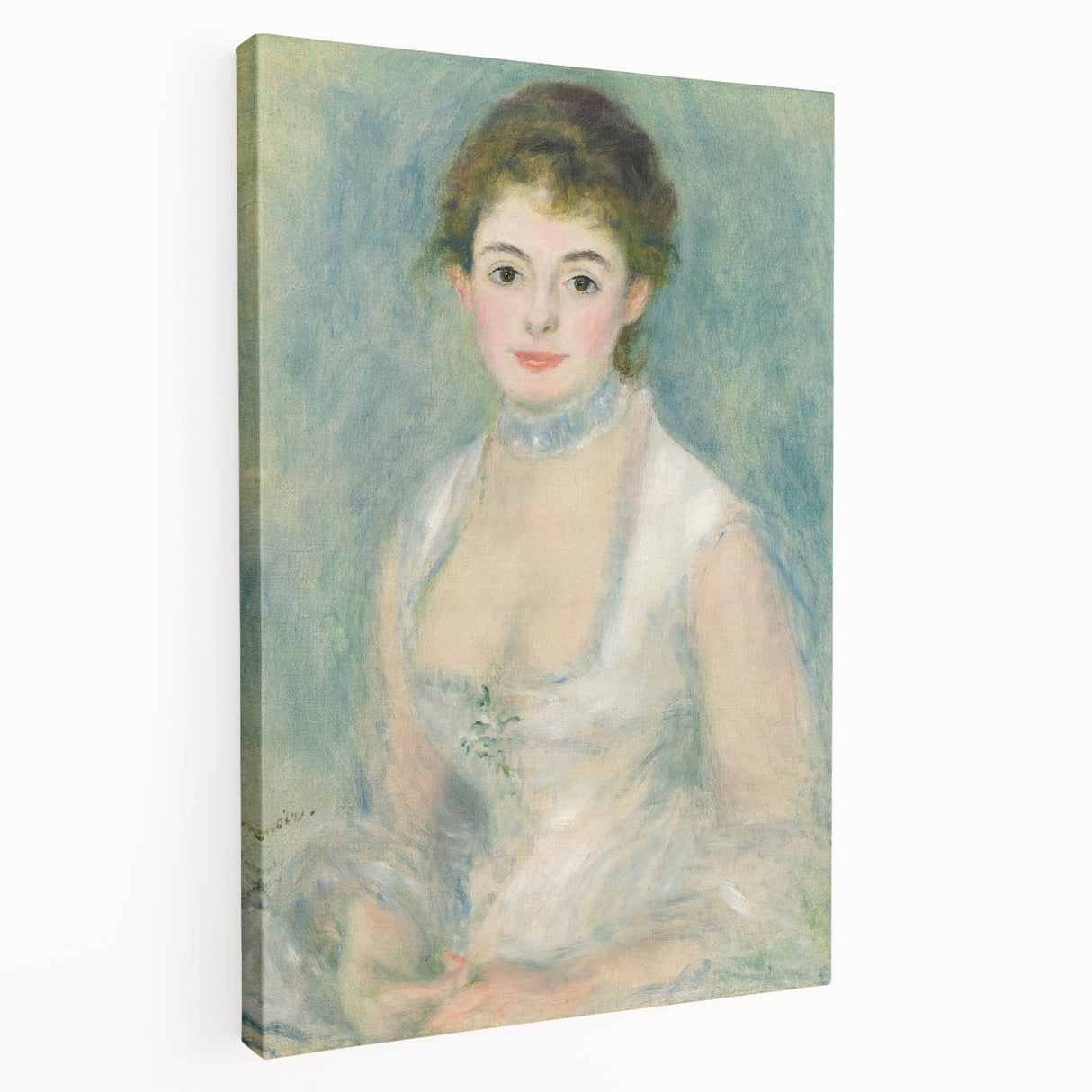 Large Pierre-Auguste Renoir reproduction on stretched canvas, featuring soft pastel hues, ideal for kitchen wall art.