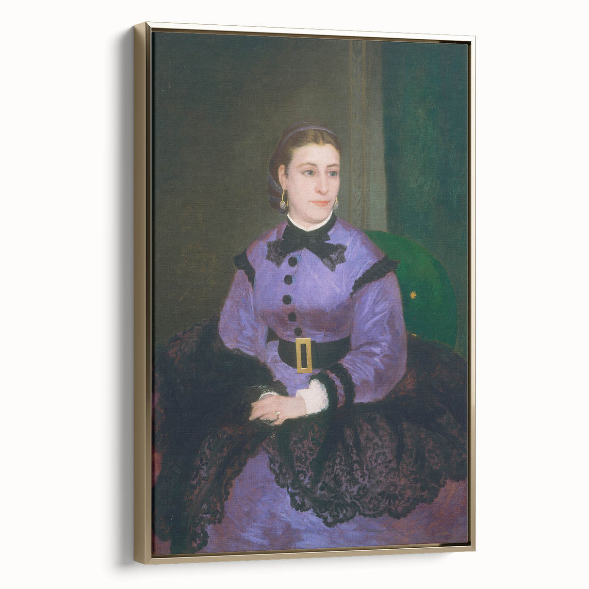 Framed canvas of a Pierre-Auguste Renoir landscape painting in muted earth tones, ideal for bedroom wall art.