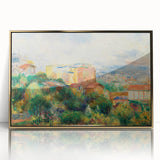 Large art print of a Pierre-Auguste Renoir painting in a gold frame, featuring soft pastel colors.