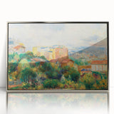 Mid-century modernist art featuring a Pierre-Auguste Renoir design in a silver framed acrylic, with soft pastel shades.
