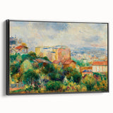 Black and white vintage poster art of a landscape on framed canvas, ideal for bedroom wall decor.