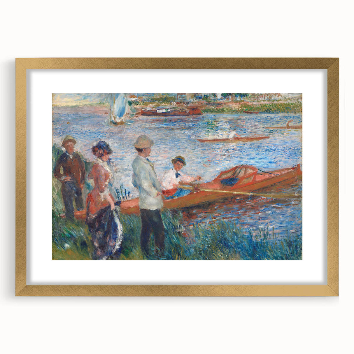 Extra large framed wall art of Renoir's textured abstract print in pastel shades, ideal for living room decor.