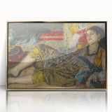 Large art print of a Pierre-Auguste Renoir painting in a gold frame, featuring soft pastel shades.