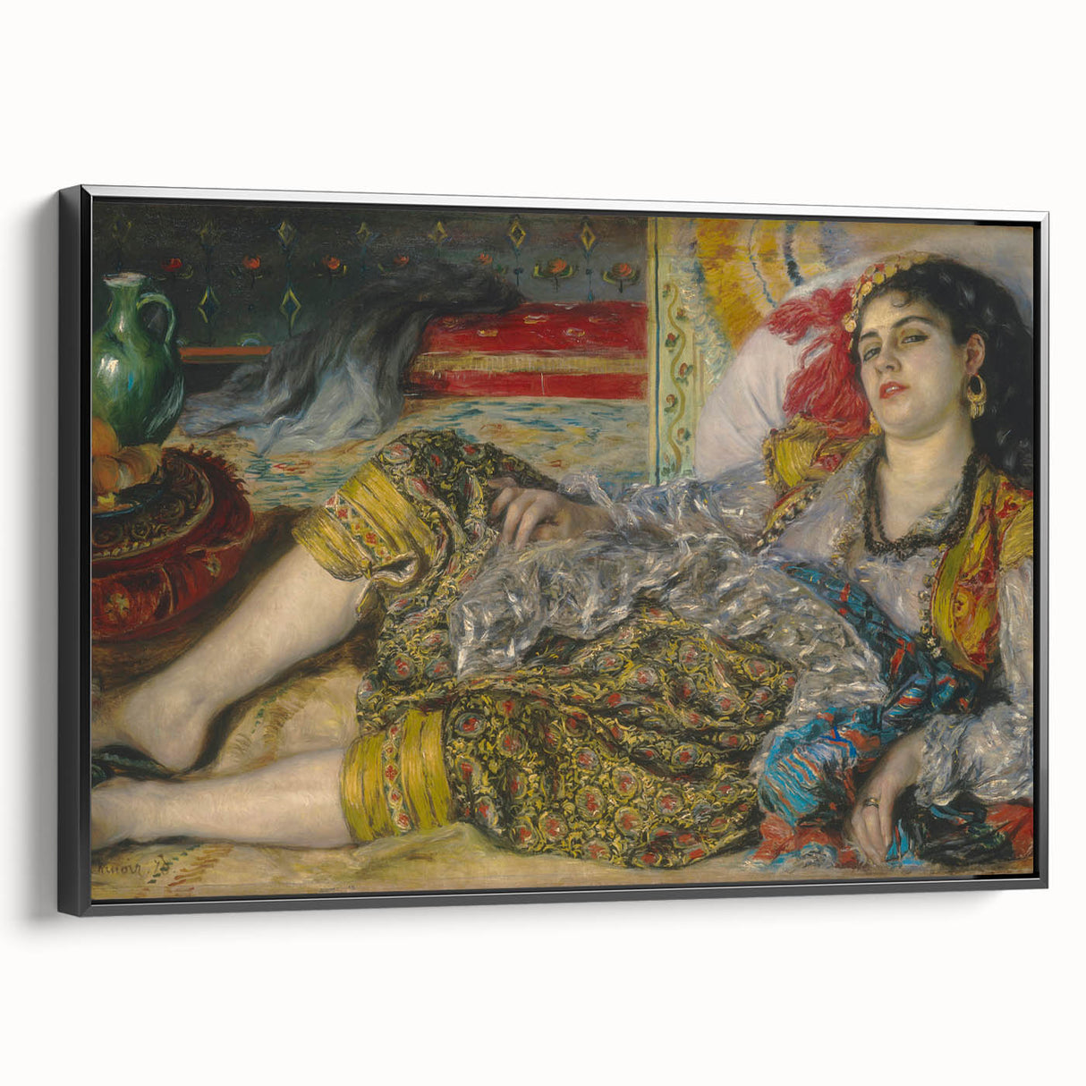 Framed canvas of a black and white landscape painting, depicting serene nature, suited for bedroom decor.
