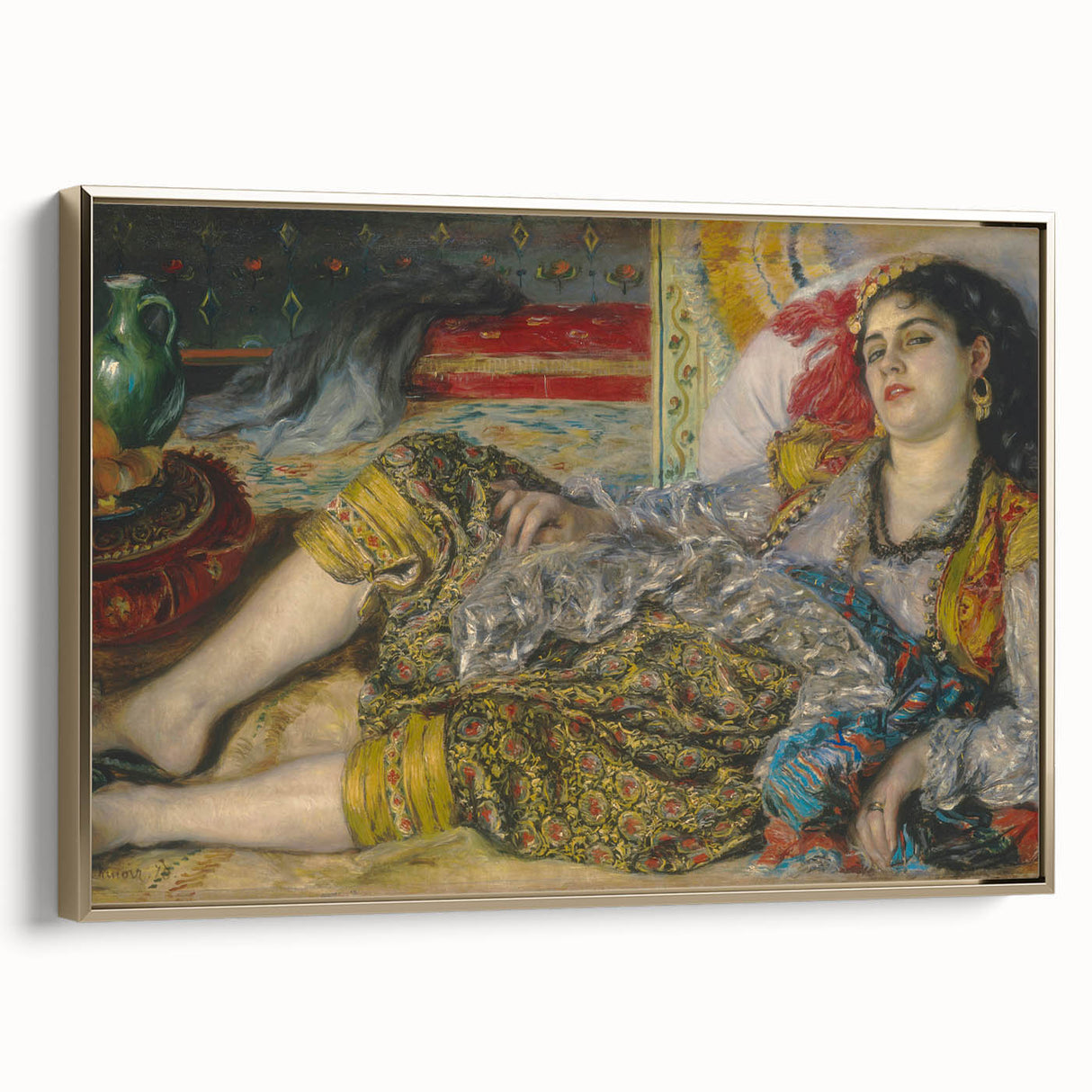 Framed canvas featuring a landscape art painting by Pierre-Auguste Renoir with muted earth tones, ideal for bedroom wall art.