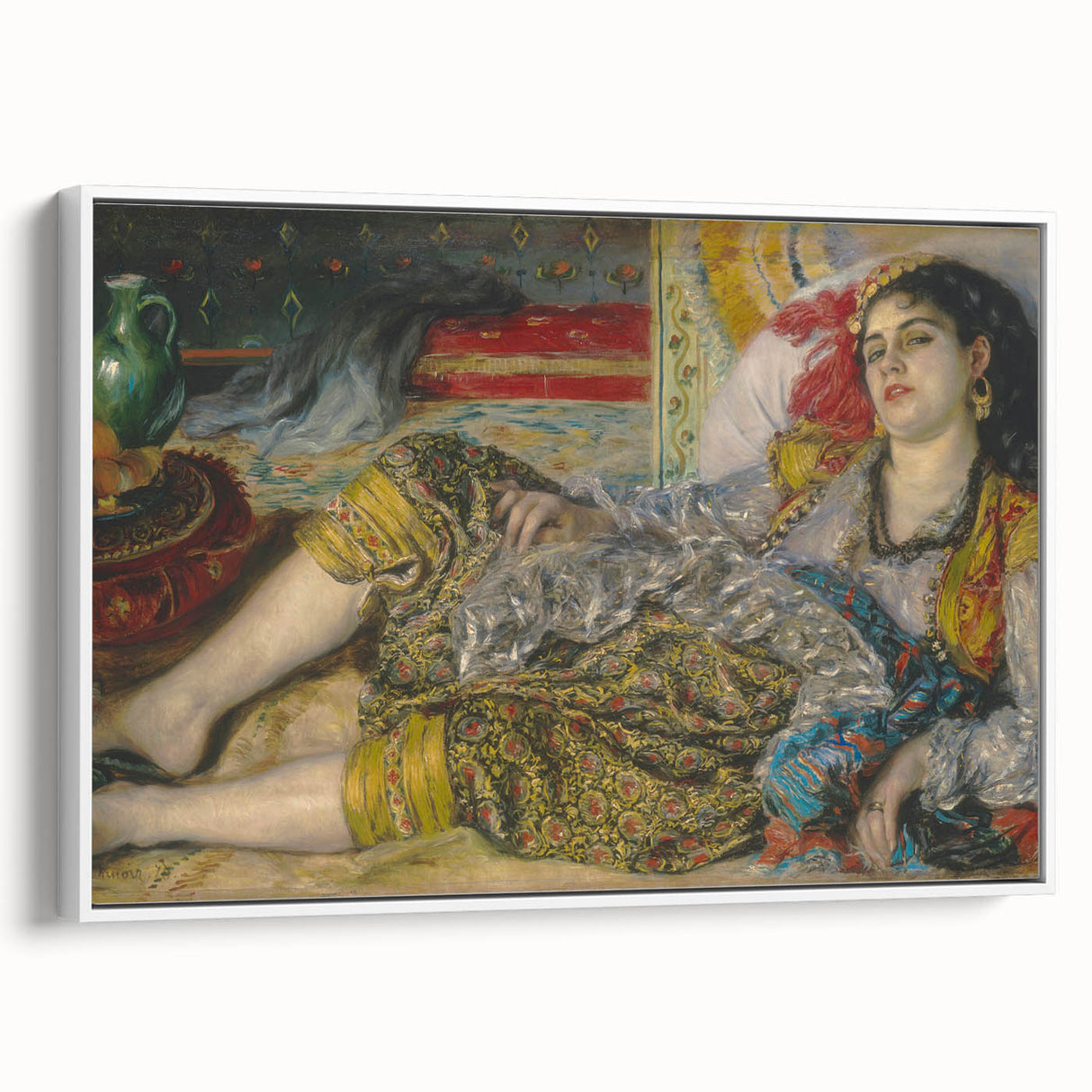 Vintage poster art of a Pierre-Auguste Renoir painting, featuring colorful floral scene on extra large framed canvas.