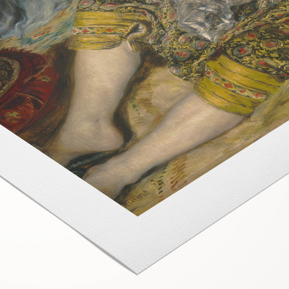 Art deco poster featuring a Pierre-Auguste Renoir painting, vibrant pastel shades on rolled canvas.