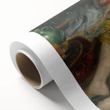 Art deco poster of a tranquil garden scene in soft pastel shades, printed on rolled canvas, ideal for nursery wall art.