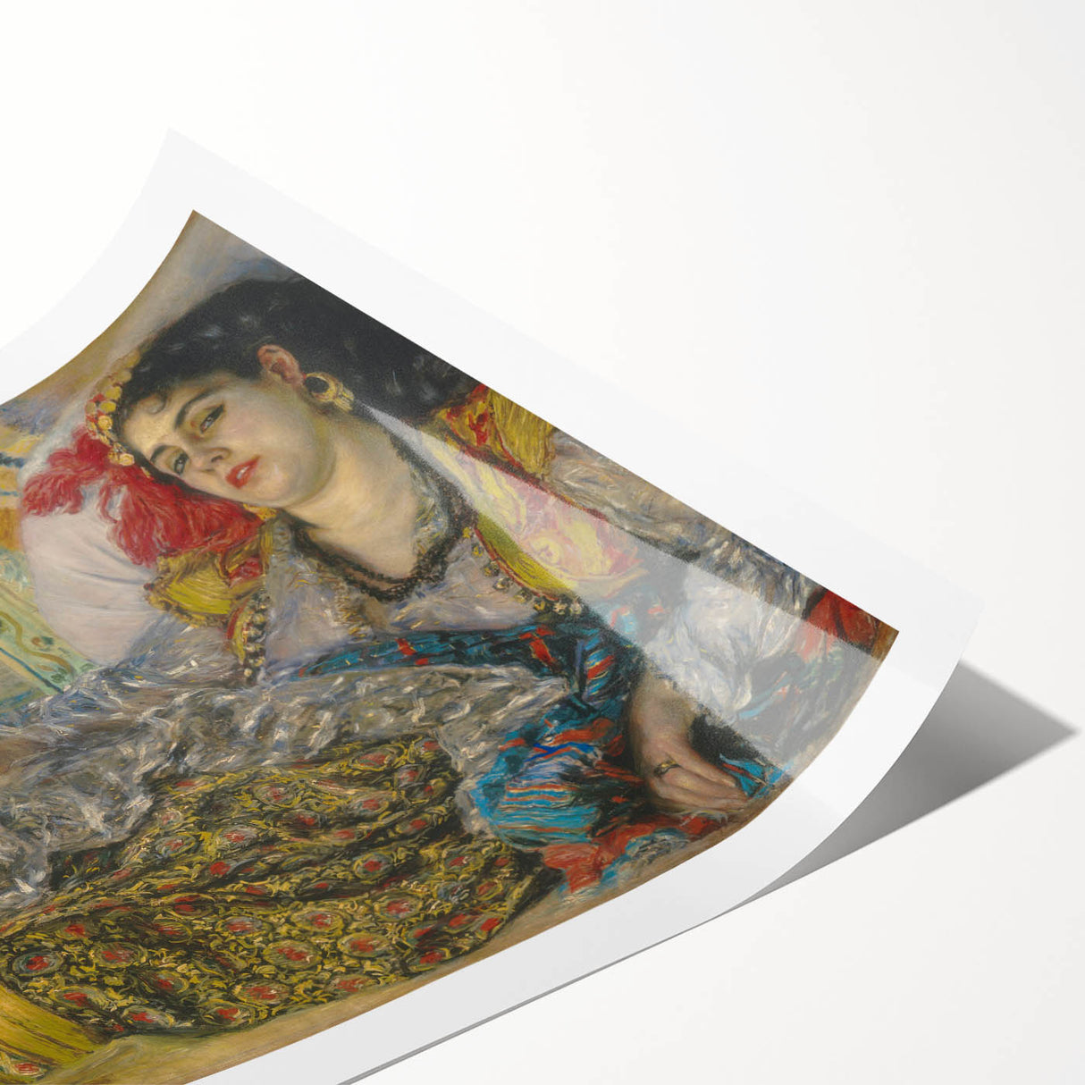 Extra large wall art featuring line art flowers in soft pastel shades on a rolled print.