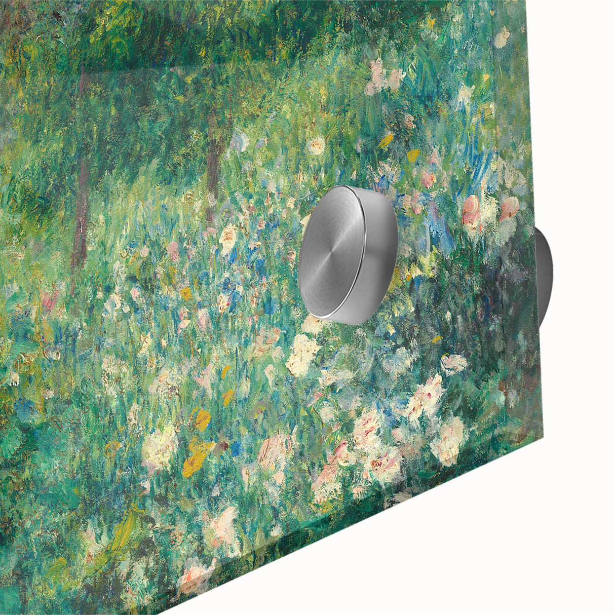 Mid-century modernist art of abstract figures in earthy tones on large acrylic glass, ideal for dining room ambiance.