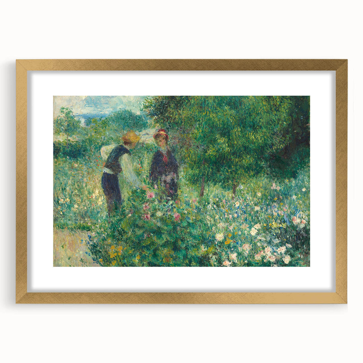 Extra large wall art featuring a textured abstract print of Pierre-Auguste Renoir’s design in a gold frame.
