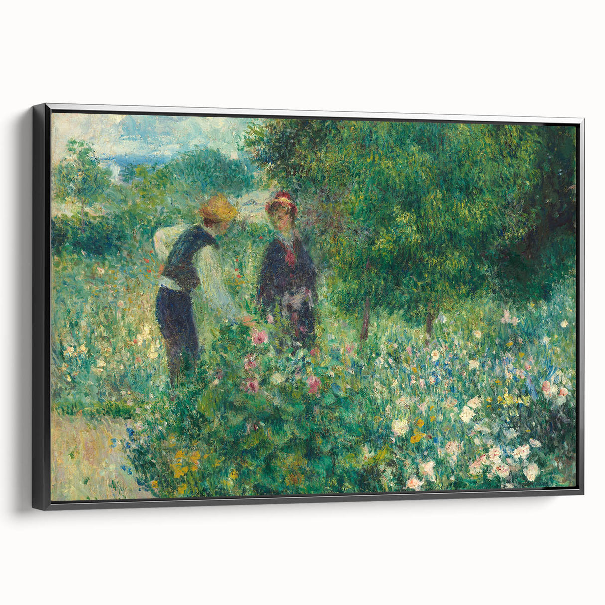 Black and white landscape art painting of a serene scene on a framed canvas, suitable for bedroom decor.