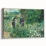 Landscape art painting by Pierre-Auguste Renoir, colorful scenery on a silver-framed canvas, ideal for living room decor.