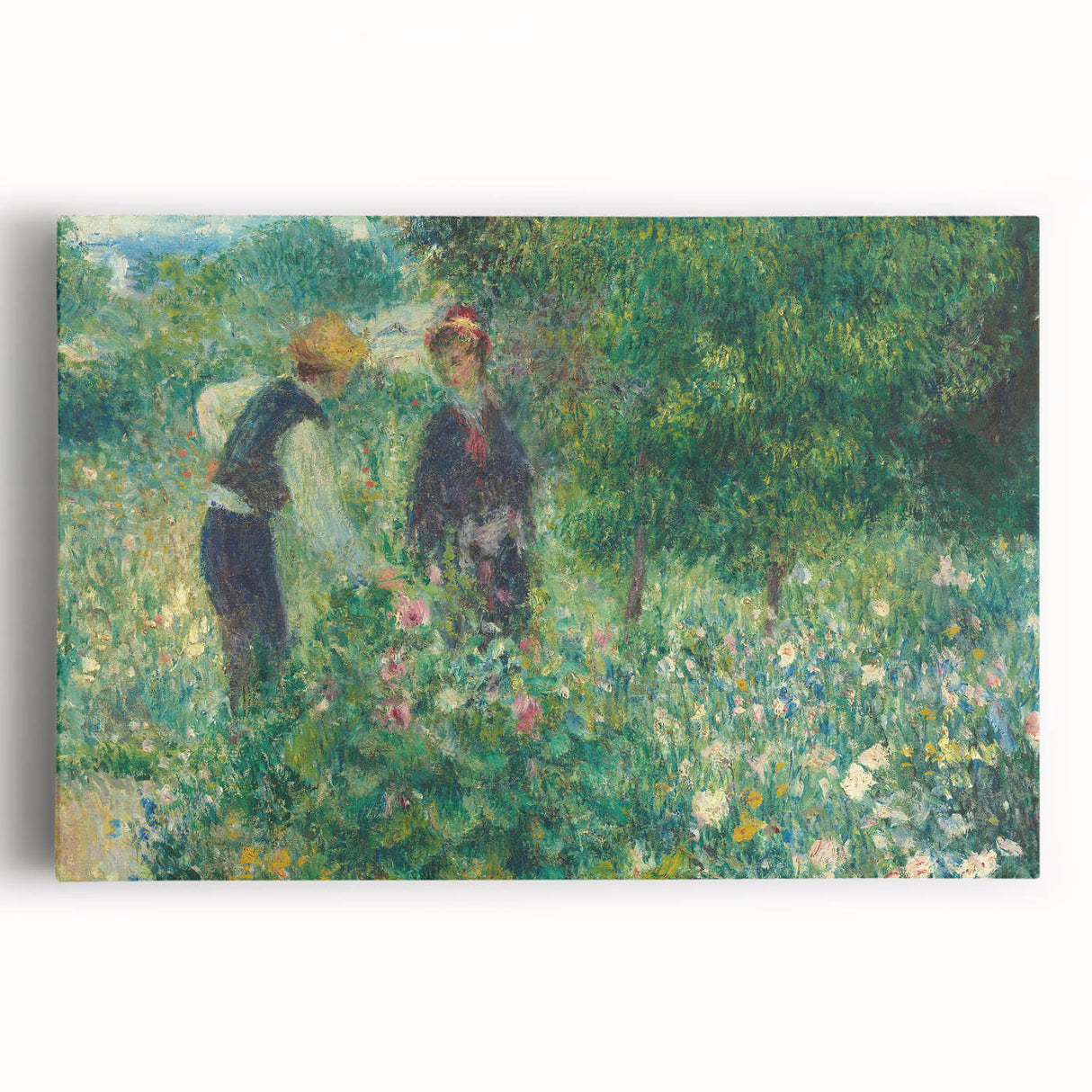 Black and white print of Pierre-Auguste Renoir's artwork on stretched canvas, ideal for kitchen art.