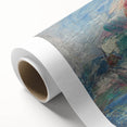 Art deco poster of a serene river landscape in soft pastel colors on rolled canvas, suited for nursery wall art.