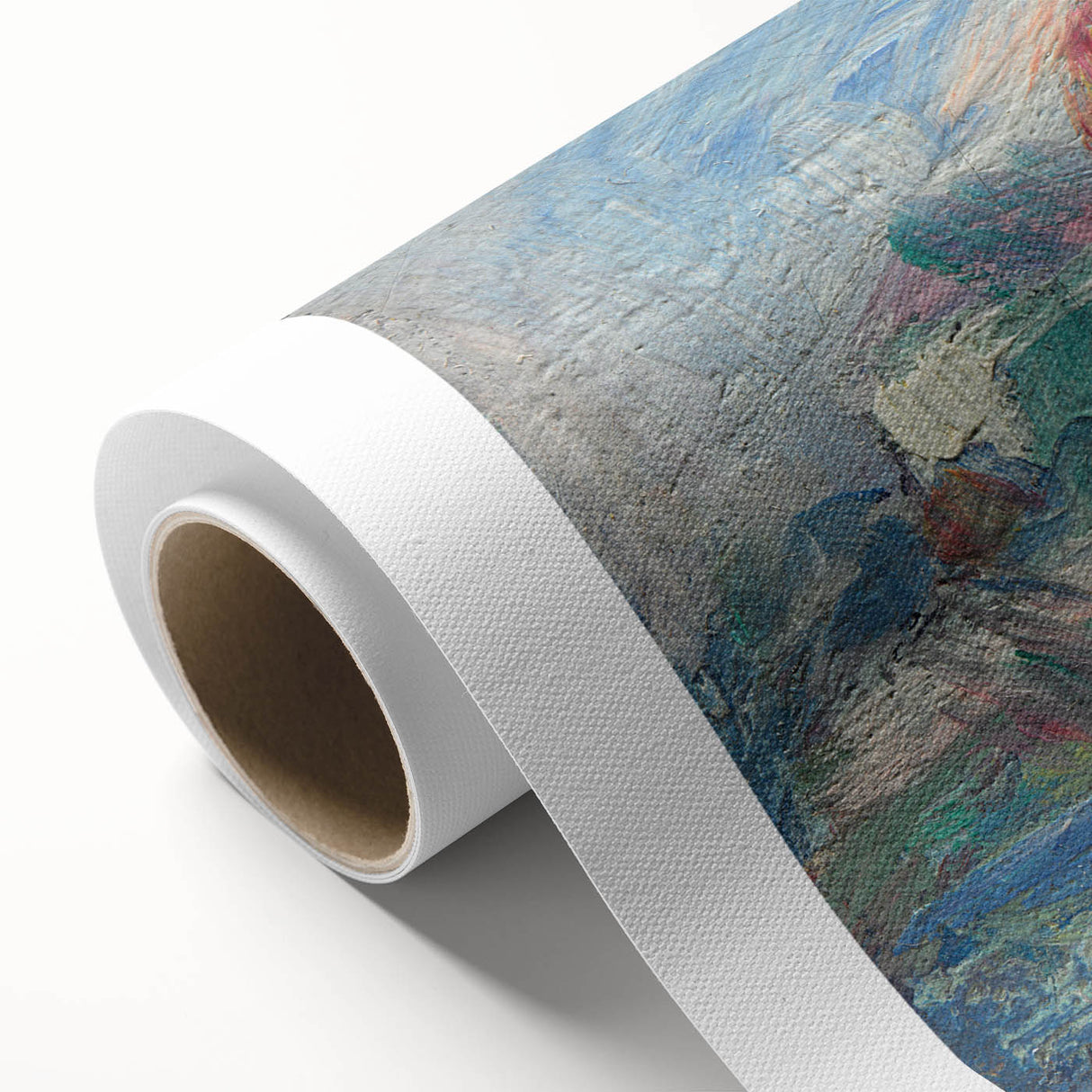 Art deco poster of a serene river landscape in soft pastel colors on rolled canvas, suited for nursery wall art.