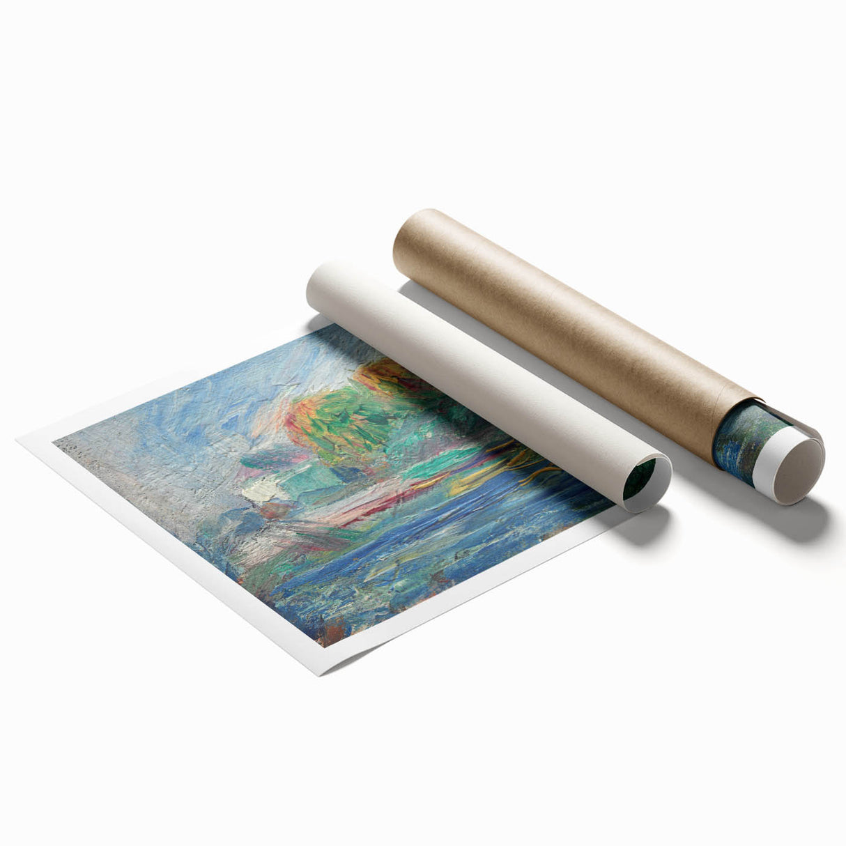 Extra large rolled print of Pierre-Auguste Renoir's floral art in soft pastel shades, ideal for classy bathroom wall art.