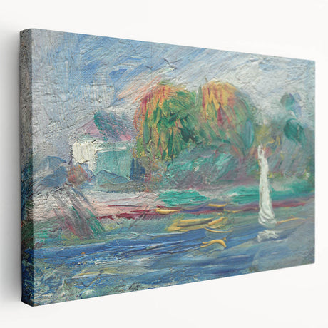 Large stretched canvas featuring a Renoir impressionist painting with soft pastel colors, ideal for kitchen wall art.