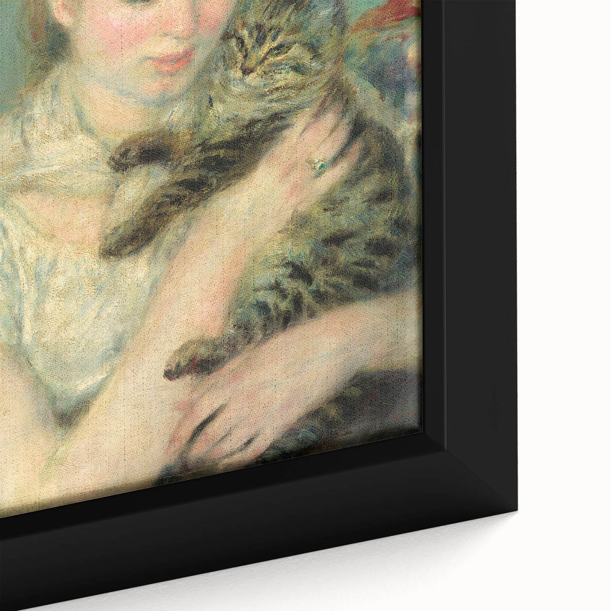 Extra large framed canvas featuring a close-up of Pierre-Auguste Renoir's impressionist painting with textured colorful art…