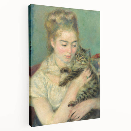 Side view of a stretched canvas featuring Pierre-Auguste Renoir's impressionist painting with soft color tones.
