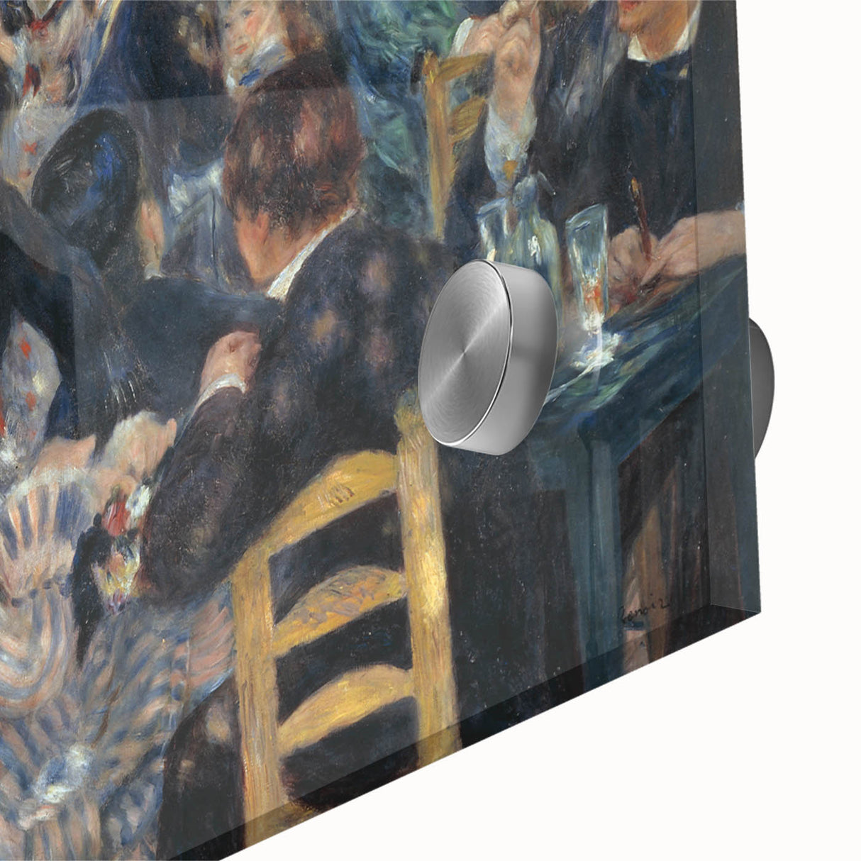 Mid-century modernist art of abstract forms in muted earth tones on acrylic glass, ideal for dining room art.