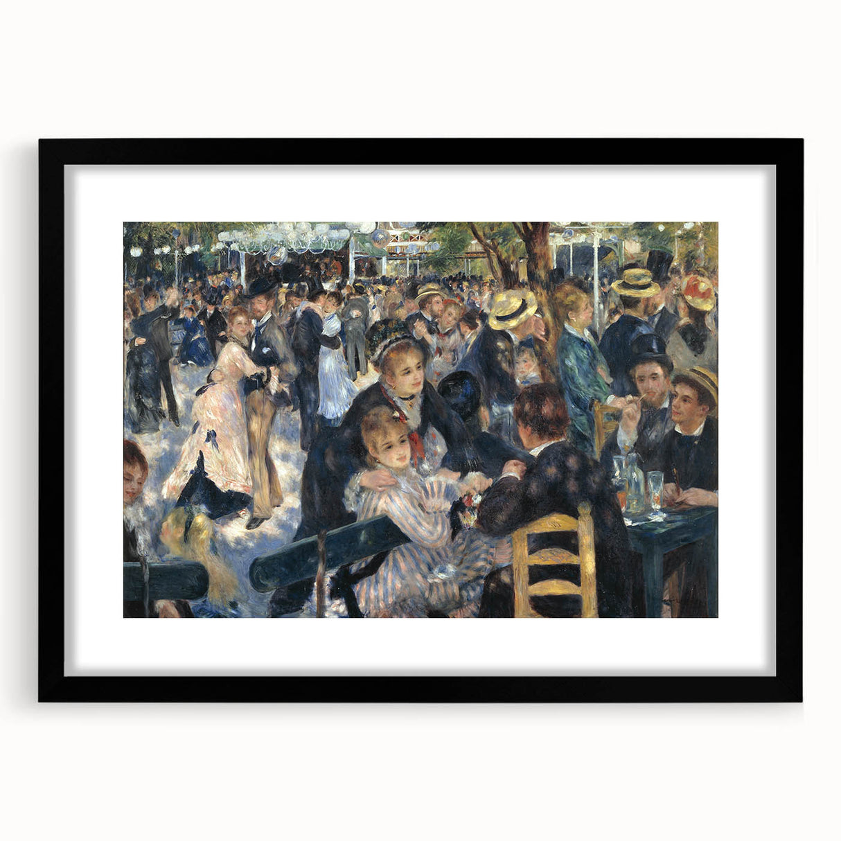 Extra large, textured abstract art print featuring colorful swirls, ideal for living room ambiance, framed in black with mat.