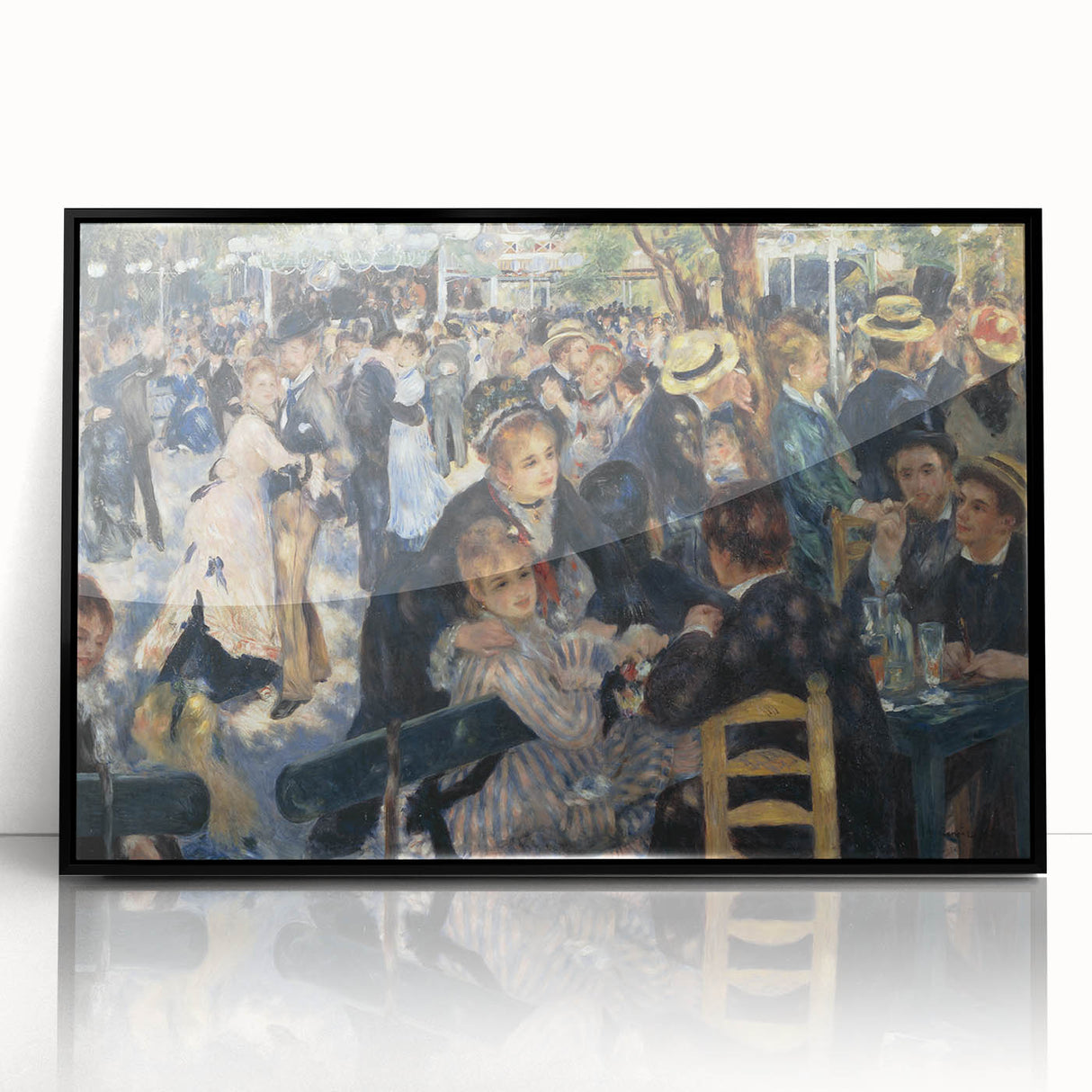 Large abstract wall art featuring mid-century modernist tones in black and white, acrylic framed.