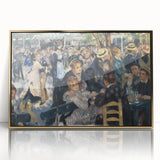 Mid-century modernist art by Pierre-Auguste Renoir featuring vibrant pastel shades on a gold-framed acrylic.