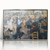 Mid-century modernist art depicting a Pierre-Auguste Renoir painting, featuring soft pastel colors, framed in silver acrylic.