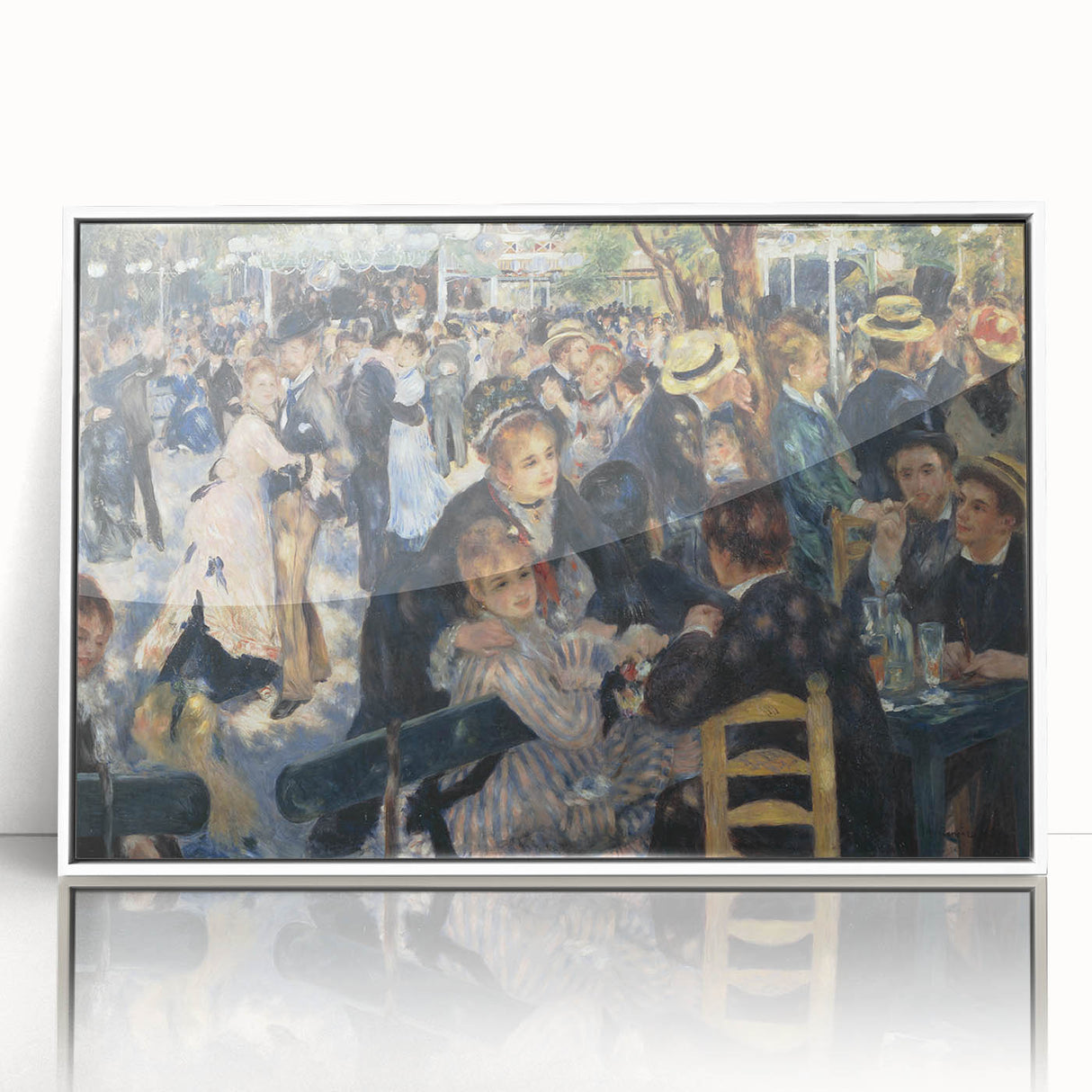 Art Deco style poster of Pierre-Auguste Renoir's artwork in a white frame, featuring soft pastel tones.