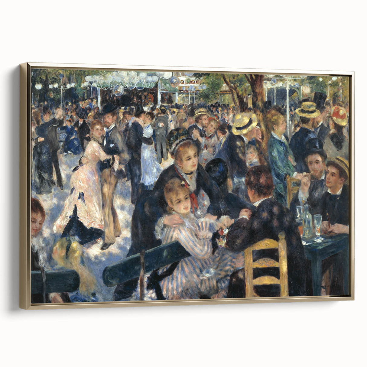 Framed canvas of a Pierre-Auguste Renoir landscape painting, featuring soft pastel tones, ideal for bedroom wall art.
