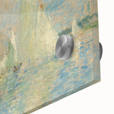 Mid-century modernist art featuring abstract forms in vibrant hues on acrylic glass, ideal for dining room art.