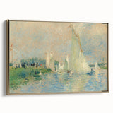 Vintage poster art of a landscape painting on a framed canvas, featuring gold tones, ideal for bedroom decor.