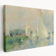 Side view of a stretched canvas depicting Pierre-Auguste Renoir's impressionist painting in soft pastel hues.