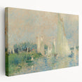 Side view of a stretched canvas depicting Pierre-Auguste Renoir's impressionist painting in soft pastel hues.