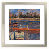 Textured art print of an abstract Pierre-Auguste Renoir design in silver frame, showcasing soft pastel shades.