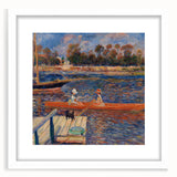 Abstract art print of a Pierre-Auguste Renoir painting featuring soft pastel hues, framed in white.