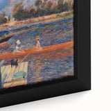 Close-up of a framed canvas featuring a textured, colorful art piece by Pierre-Auguste Renoir, ideal for living room decor.