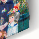 Mid-century modernist acrylic print featuring large abstract forms in vibrant colors, ideal for dining room art.