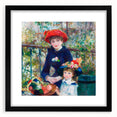 Colorful abstract art print of Pierre-Auguste Renoir's design in a large black frame, ideal for living room decor.