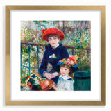 Extra large canvas print of Renoir's impressionist painting, featuring muted earth tones, framed in gold.